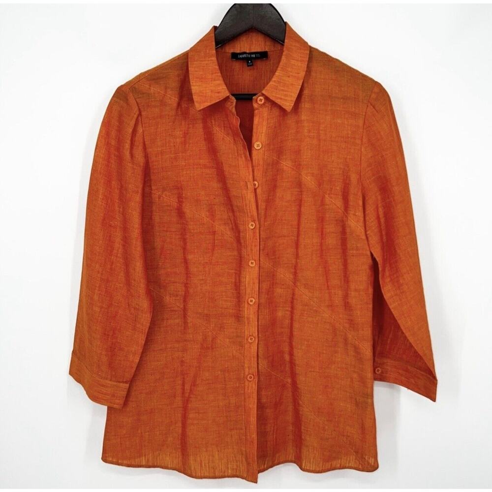 Lafayette 148 New York Size 8 Orange Linen Blouse Business Work Blouse Shirt Top